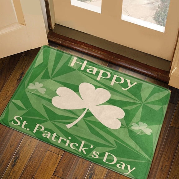 KCEHTA St Patricks Day Door Mat Green Shamrock Welcome Mat Non Slip Kitchen Bathroom Rug Home Decor