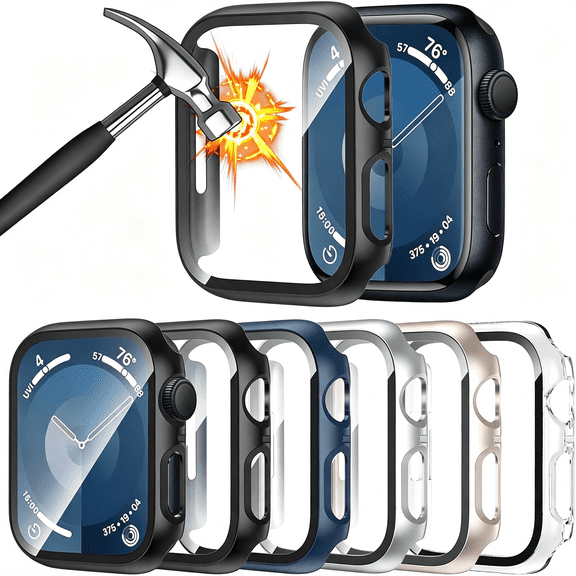 GJX [6 Pack] Case for Apple Watch Series 9/8/7 45Mm Screen Protector with Ultra-Thin Tempered Glass,Full Coverage Anti-Scratch Hard Face Cover for Iwatch 45 Mm