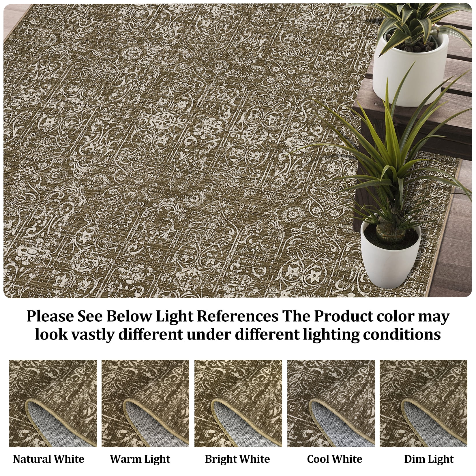 GlowSol 5'x7' Area Rug Soft Washable Oriental Distressed Rug Non-Slip Low Pile Indoor Carpet for Dining Room Home Office, Brown