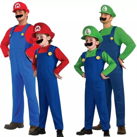 Guvpev Super Bros Costume, Deluxe Super Brothers Fancy Dress Costume with Hat & Mustache Dress up Accessories, Halloween Costumes for Cosplay Party
