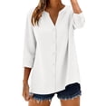 thumbnail image 2 of Endives Women's Linen Shirt 3/4 Sleeve Shirt Fashion Casual Solid Color Shirts Button Down Shirts For Women Spring Summer White, 2 of 6