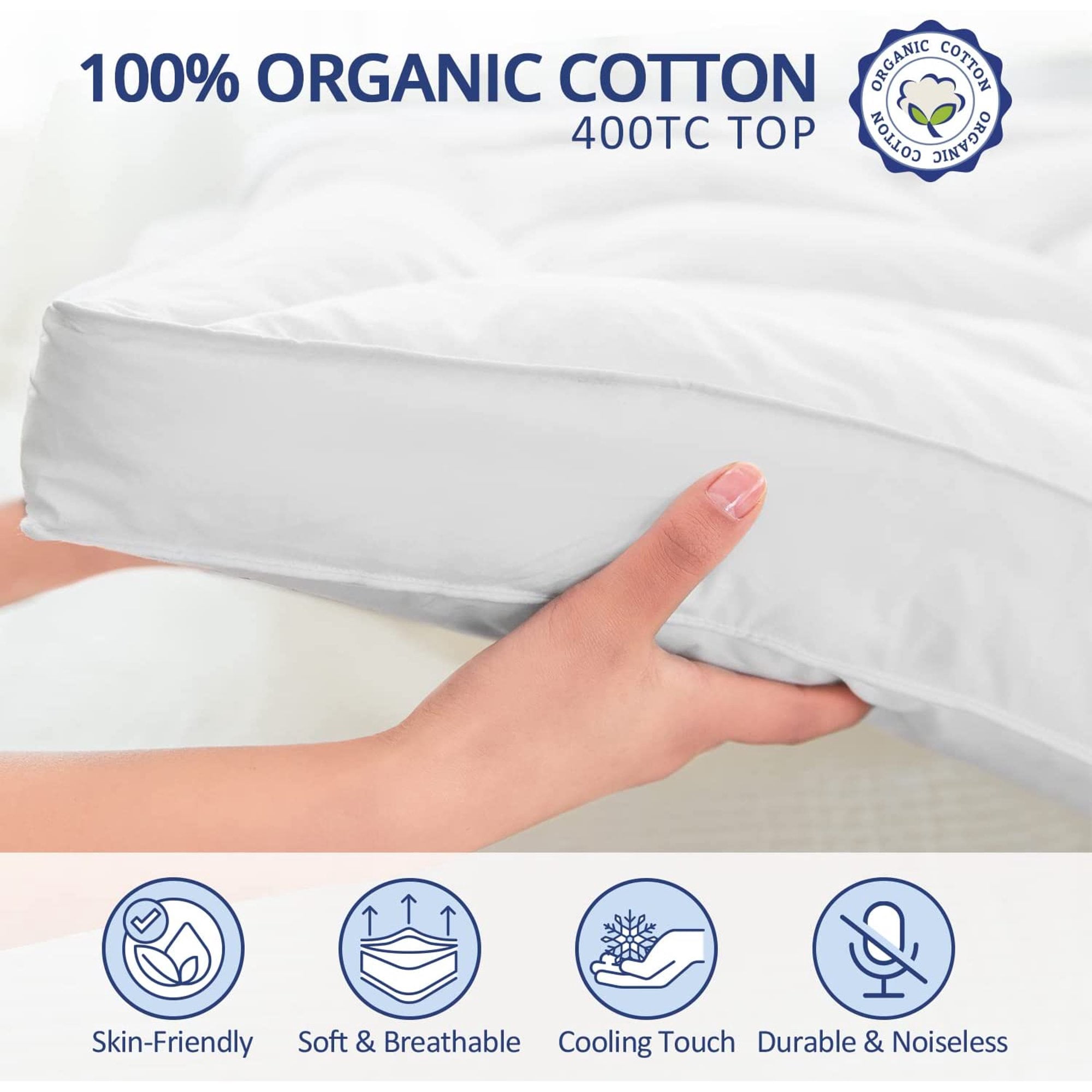 MERITLIFE Twin Extra Thick Mattress Topper, 400TC Cotton Pillow Top Protector with 8-21" Deep Pocket 5D Spiral Fiber Padding for Back Pain, Cooling Plush Mattress Pad Cover, White