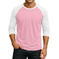 thumbnail image 2 of Men's Long Sleeve Round Neck Contrast Color Raglan Three Quarter Sleeve T-Shirt Top for Spring Fall Active Wear,Pink,M, 2 of 8