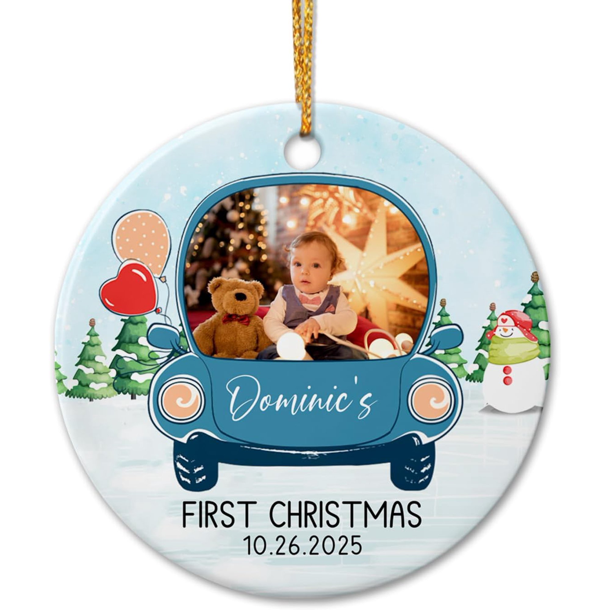 Personalized Baby's First Christmas Ceramic Ornament, Add Picture Baby Christmas Ornament 2025, Custom PhoTo Name Baby 1st Xmas Ornaments, PhoTo Frame Baby Ceramic Ornament Gifts for New Baby Newborn