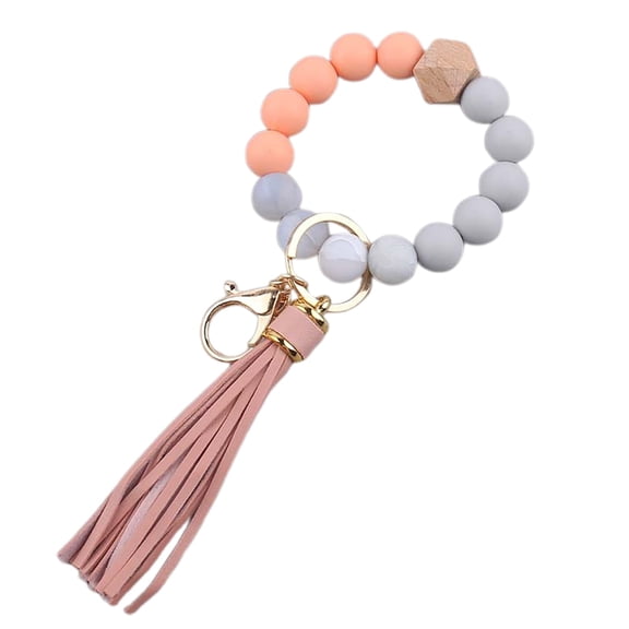 Silicone Peach Bracelet Keychain Pendant with Leather Tassel and Beaded for Collectors and Key Holders