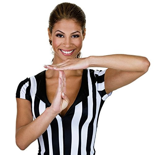 Great for Basketball Soccer Pro-style Ref Uniform Football Crown Sporting Goods Mens Official Black & White Stripe Referee/Umpire Jersey 