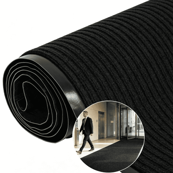 WANLISELL 3' x 10' Runner Rug, Non-Slip Commercial Carpet with Rubber Backing, Indoor Outdoor Floor Mat for Entrance Hallway Kitchen Balcony, Black