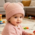thumbnail image 7 of UngA Cotton Kids Baby Beanie Winter Knitted Hat with Bear Ear for Infant Toddler Boys Girls Soft Warm Cap (Pink,0-6 Months), 7 of 7