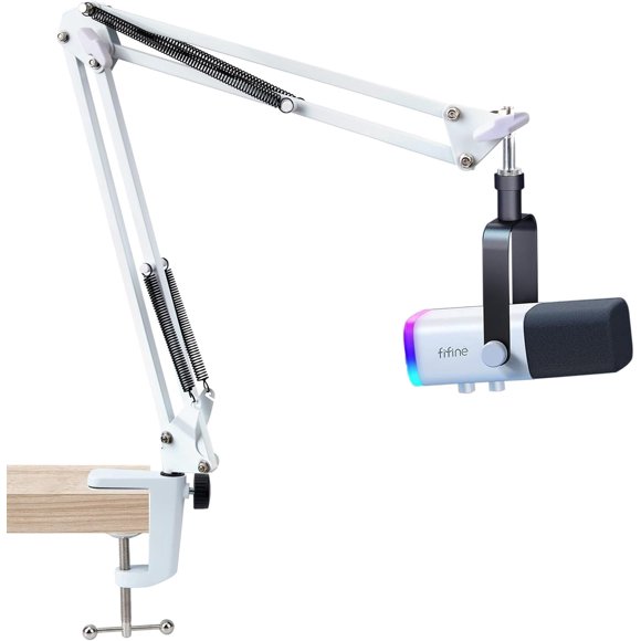 shiyou-Mic Arm for Fifine AM8 Dynamic Microphone, Adjustable Fifine AM8 Boom Arm with 3/8" to 5/8" Screw Adapter, Mic Stand Compatible with Fifine AM8 (White)