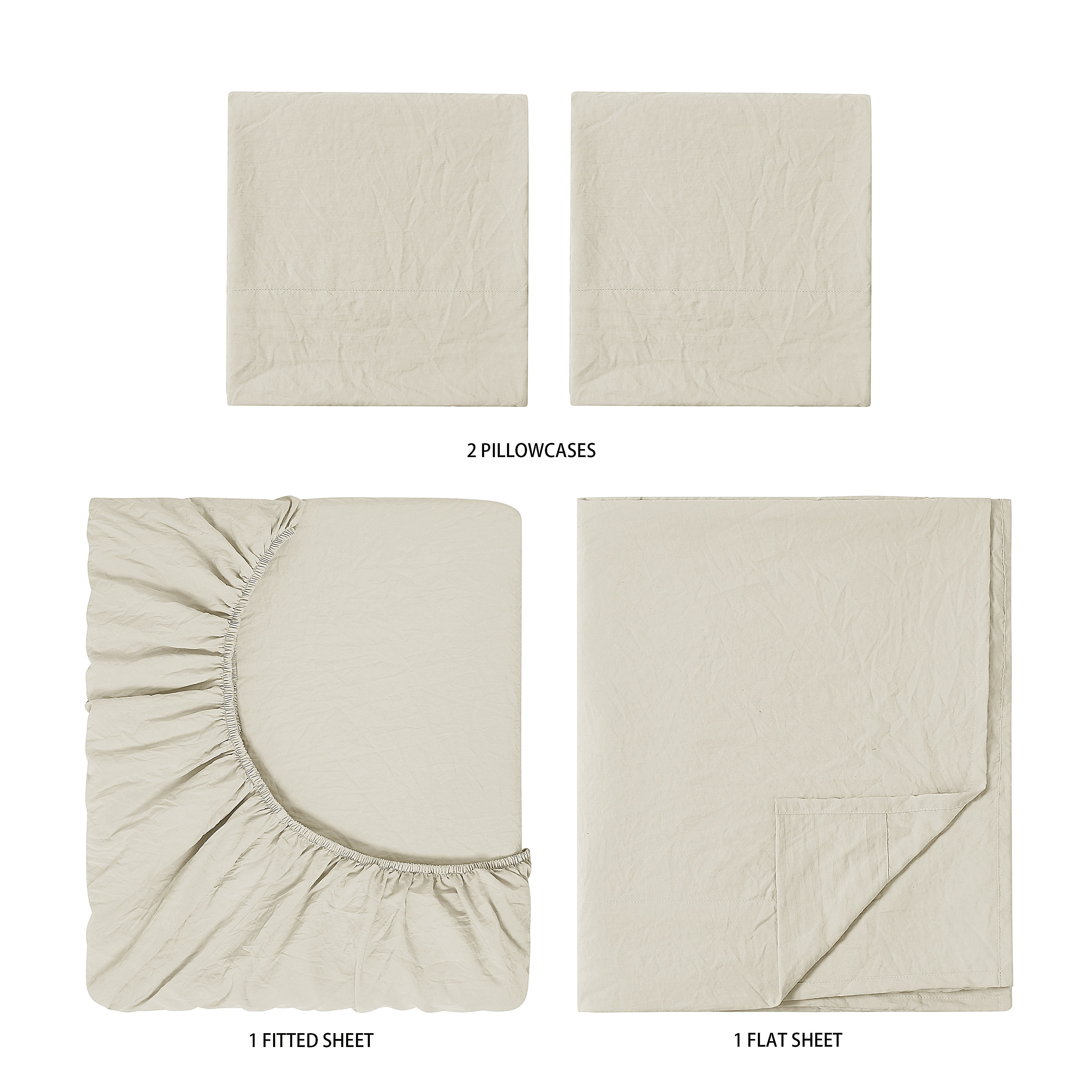 Mainstays Washed Ultra Soft Microfiber Bed Sheet Set, King, Papyrus Biege, 4 Piece