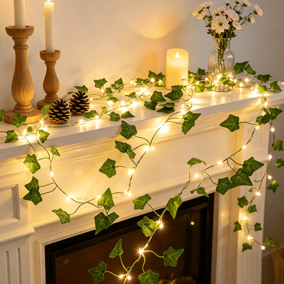Kaireo LED String Lights Vines for Decoration – 16.4ft Hanging Vine Lights for Bedroom, Home, Garden & Christmas Decor, Flexible Green Wire Fairy Lights for Indoor Outdoor Use, Battery/USB Powered