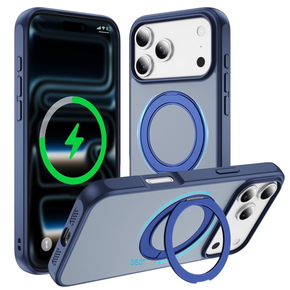 360 Degree Rotatable Ring Case for iPhone 17 Pro Max, (Compatible with MagSafe) Shockproof Phone Cover with Stand & Ring Holder