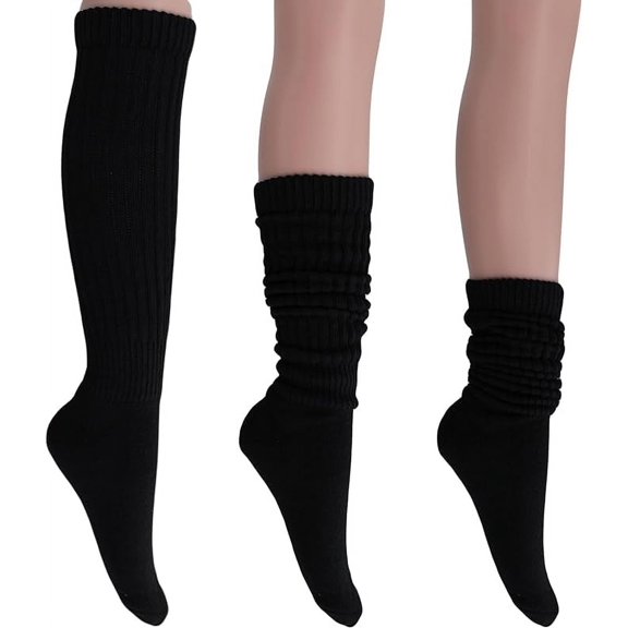 Slouchy Socks for Women Pack 3 Pairs Cotton Shoe Size 5 to 10 - Black