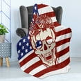 thumbnail image 4 of Skull Soft Flannel Fleece Throw Blanket, Dead Human Head with a Floral Wreath USA American Stars Humor Illustration, Cozy Plush for Indoor and Outdoor Use, 70" x 90", Red White, by Ambesonne, 4 of 5