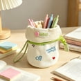thumbnail image 5 of Large Capacity Folding Pencil Case, Cylinder Stand-Up Pen Pouch with Flip Top, Canvas Stationery Organizer Bag for Office Travel and Daily Use, 5 of 7