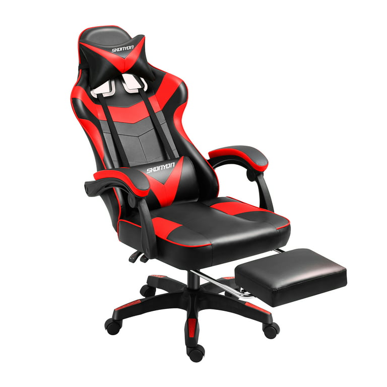 BestOffice Adjustable Reclining Ergonomic Faux Leather Swiveling PC &  Racing Game Chair in Red/Yellow/Black