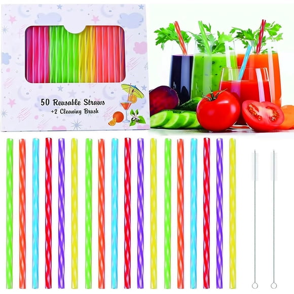 Pajitas de plástico resistentes, varillas de remoción corta, reutilizables, con 2 limpiadores, para vasos, sin BPA, apto para lavaplatos Colorido