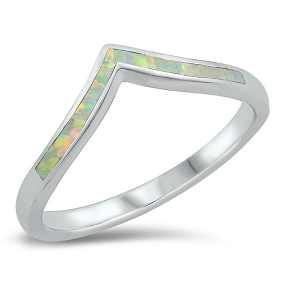 White Simulated Opal Chevron Design Stackable Ring Sterling Silver Size 5