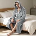 thumbnail image 4 of Sewkxo Mens Robes with Hood Flannel Fleece Bathrobe Full Length Plush Robe Coat Soft Warm Fleece Shower Spa Long Robe,Light Gray L, 4 of 7