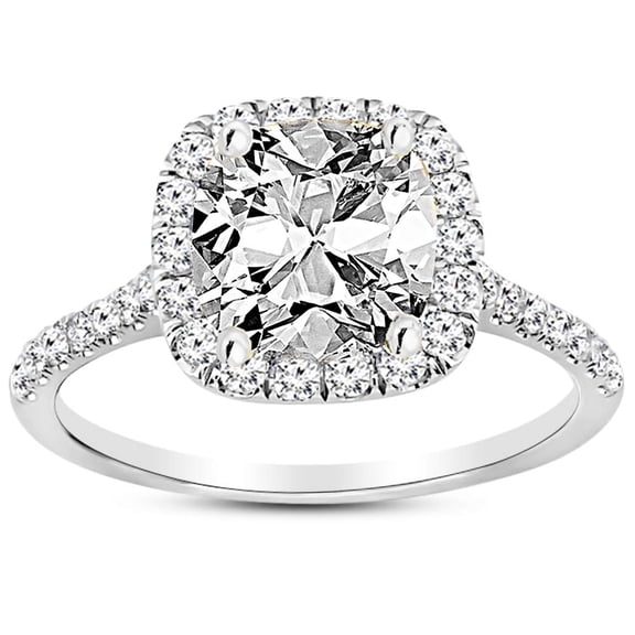Houston Diamond District 2 Carat 14K White Gold Lab Grown Synthetic Round Classic Halo IGI Certified Diamond Engagement Ring (1.5 Ct Center, E-F Color, VS1-VS2 Clarity) Cushion Shape Size: 4