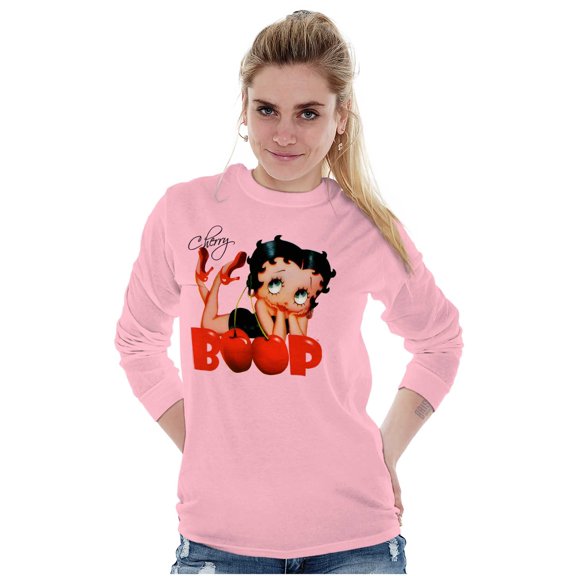 Vintage Betty Boop Cartoon Cherry Women's Long Sleeve T Shirt Brisco Brands S