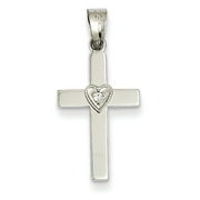 14k White Gold .01ct Diamond Heart Cross Pendant