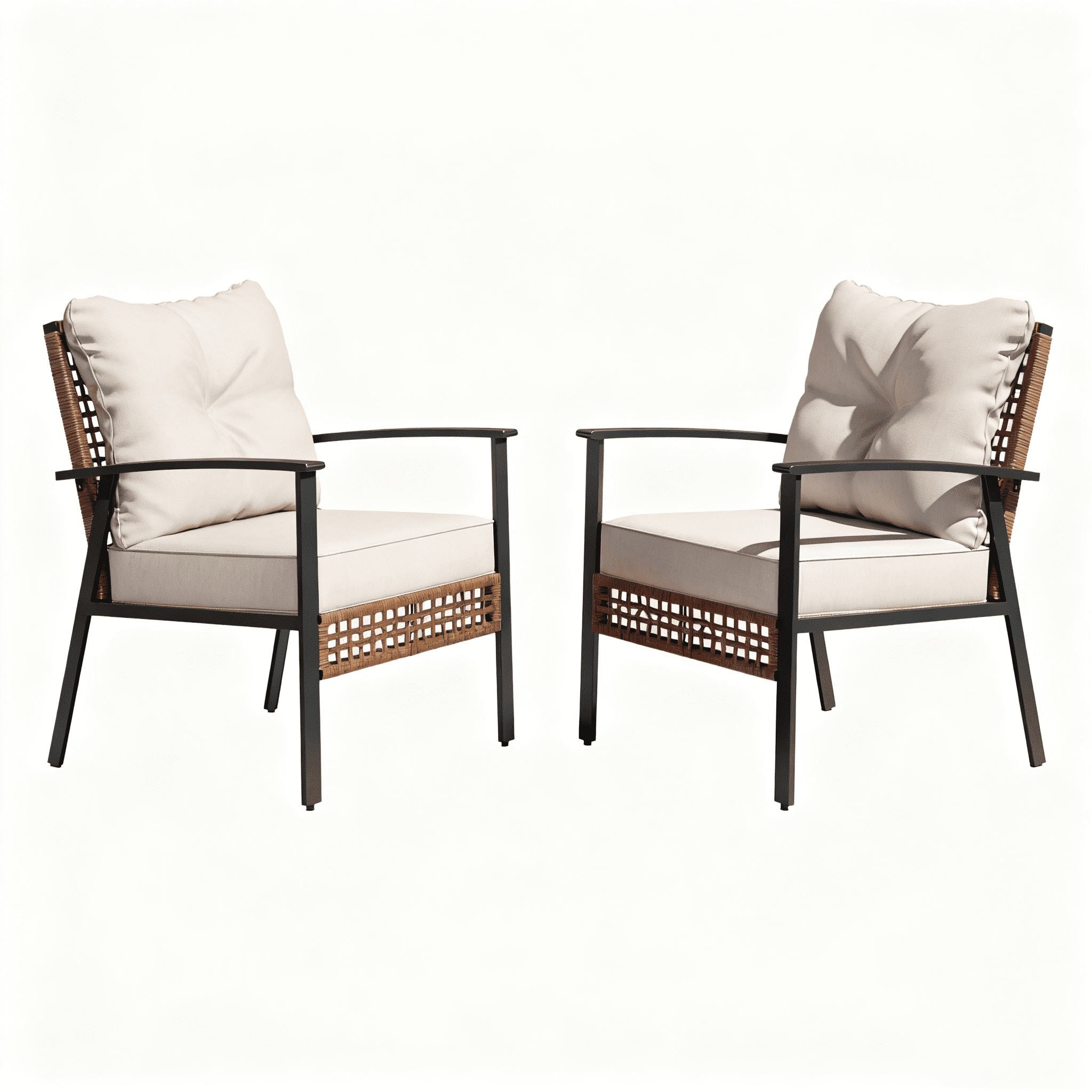 LAUSAINT HOME Outdoor Wicker Chair, Patio PE Rattan Chair with Beige Cushions, 2 PCS