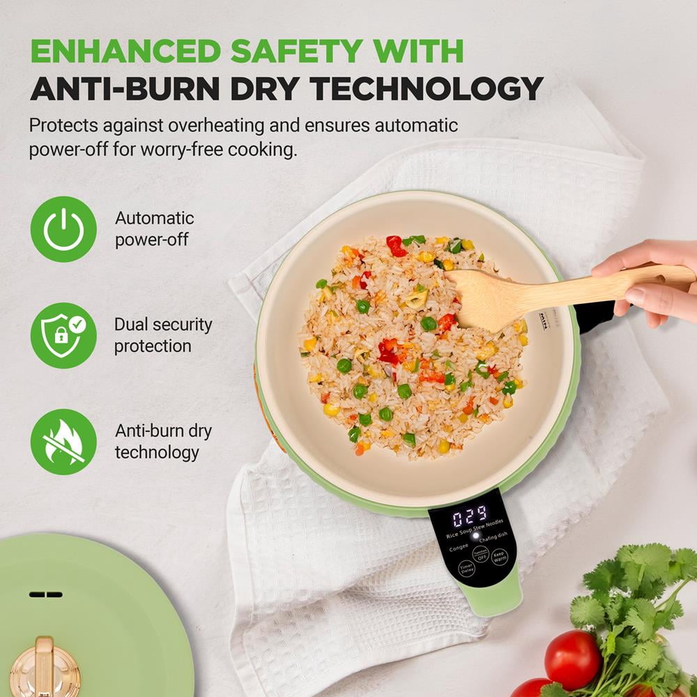1.6L Portable Electric Rice Cooker, Multi-Functional with Non-Stick Ceramic Coating, Digital Control Panel, 6 Optional Functions, Anti-Burn Dry, Automatic Power-Off (Green)