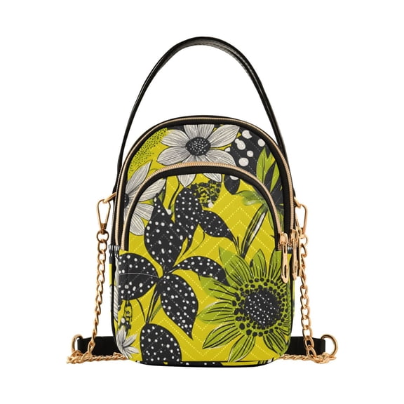 FORMRS Crossbody Bag for Women Quilted Travel Shoulder Cell Phone Purse with Chain Strap Handbag, Yellow Flowers