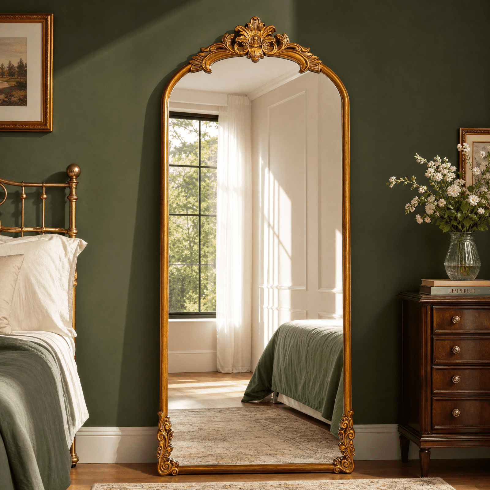 EVARNIO 71"x32" Vintage Full Length Mirror Arched Floor Mirror Baroque Style Wall Mounted Mirror Ornate Decor Mirror with Stand, Antique Bronze