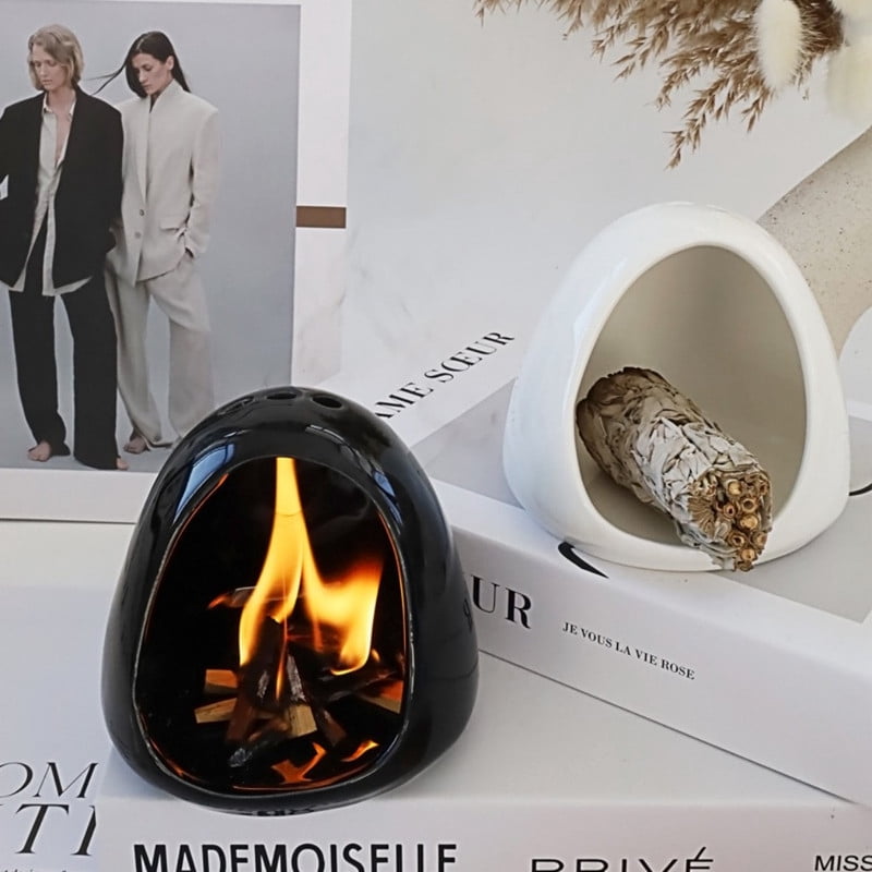 Minimalist White Egg Palo Santo Holder - Ceramic Incense Burner with Ash Catcher, Modern Dome Design Palo Santo Holder Stick Holder for Smudging, Meditation, Yoga & Contemporary Home Decor