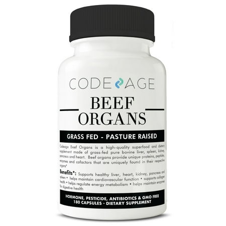 Codeage Grass Fed Beef Organs (Desiccated), 180 Count — All-in-one Liver, Heart, Kidney, Pancreas, Spleen, 3000mg per Servings, 100% Pasture Raised in