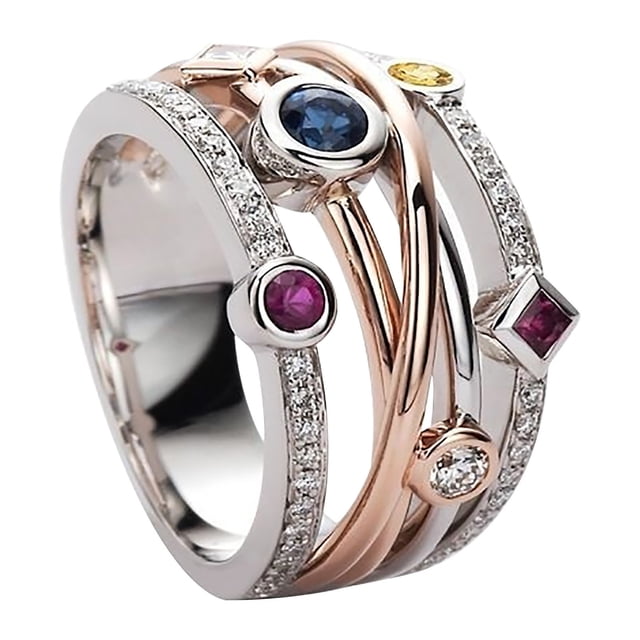 Anillos para mujer, regalos para mujer, brillantes diamantes llenos de piedras preciosas geométricas coloridas, anillo de diamantes para mujer