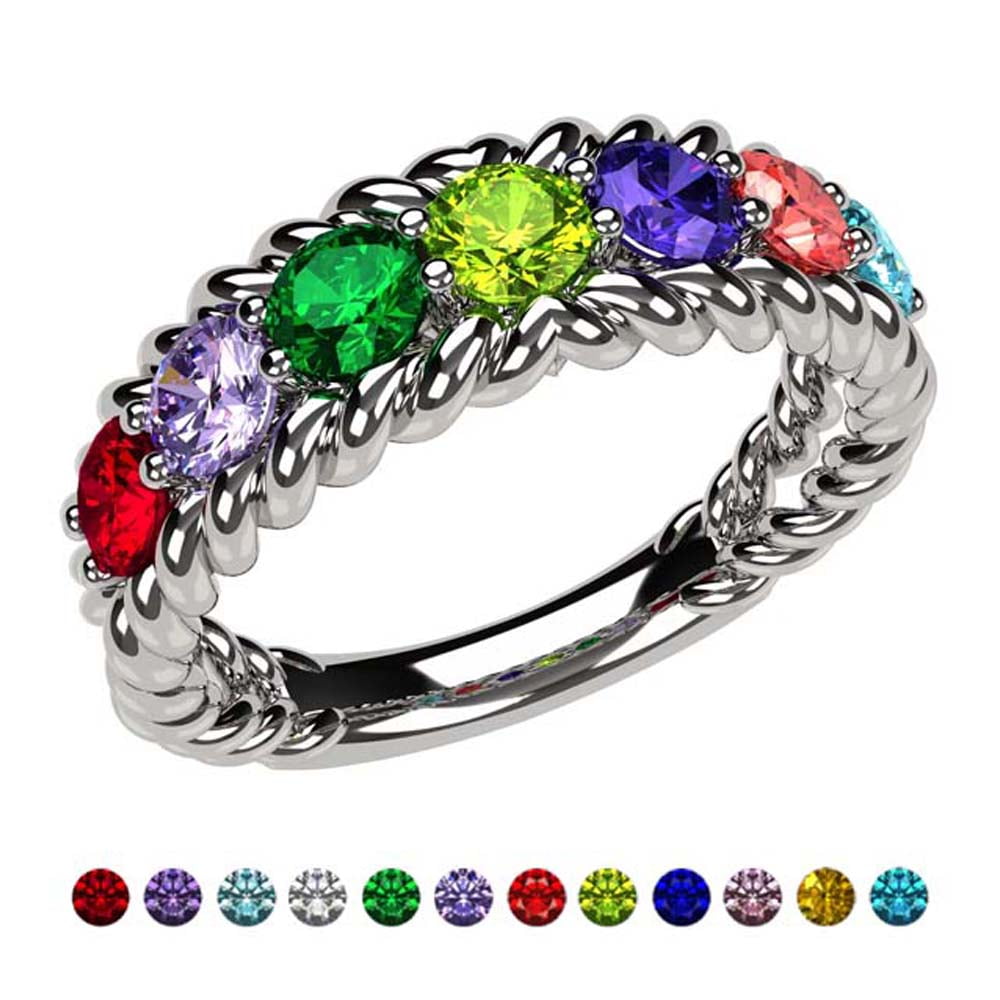 Nana Rope Mothers Day Ring 1-10 Simulated Birthstone for Women, Platinum Plated, Size 5.5 - Stone 7