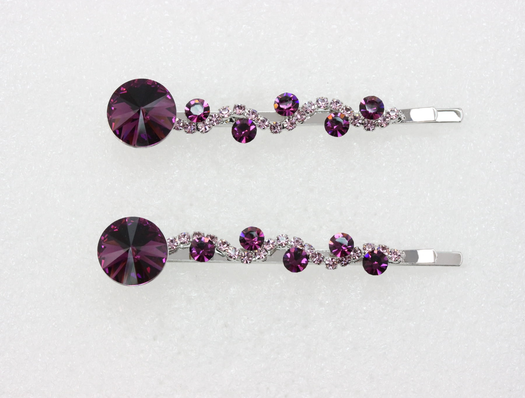 Faship  A Pair Of Purple Premium Rhinestone Crystal Floral Hair Clips 2 Pcs Pins