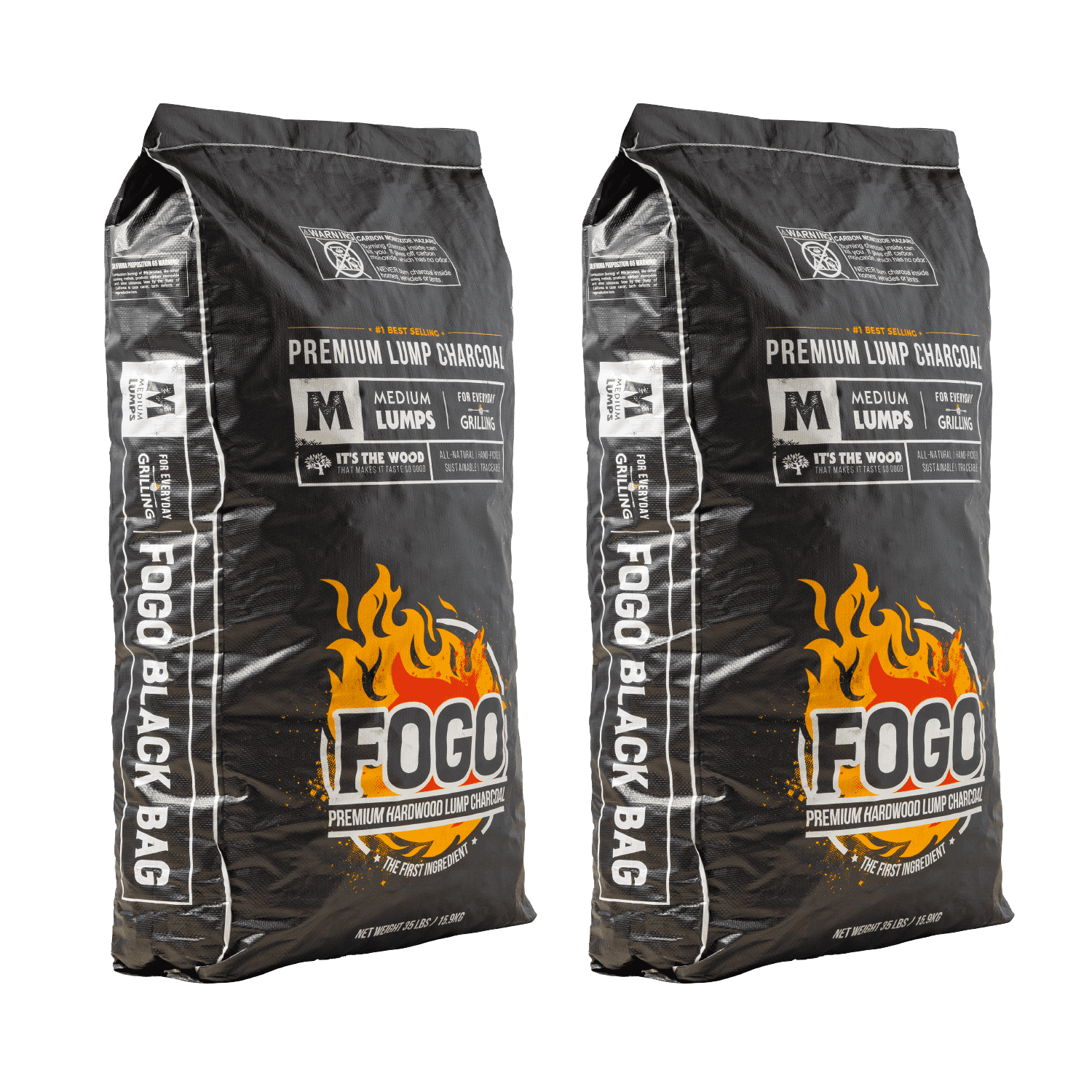 FOGO Premium Oak Restaurant Grade All-Natural Hardwood Medium Sized Lump  Charcoal for Grilling and Smoking, 17.6 Pound Bag, 2-Pack