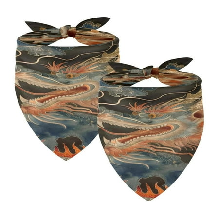 2 Pack Dog Bandana Girl Boy Pet Bibs Dog Scarf Kerchief Washable Bandanas Accessories for Small Medium Large Dogs Puppy Cat Pretty Chinese Dragon