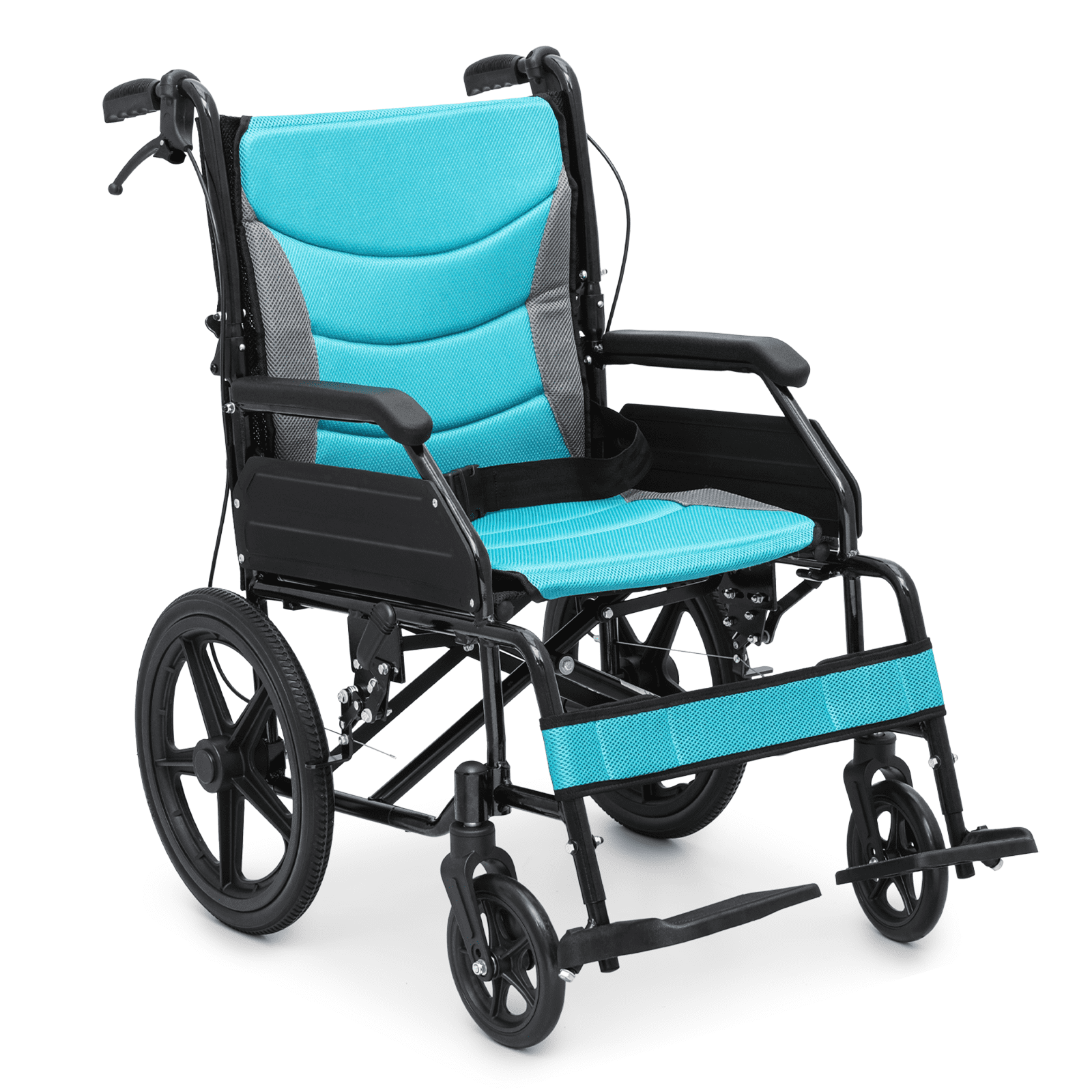 monicare *FDA APPROVED* Transport Wheelchair With 17.5 inch Seat, Folding Transport Chair with Seat Belt, Folding Wheelchair for Storage and Travel, 250lbs Weight Capacity, Black