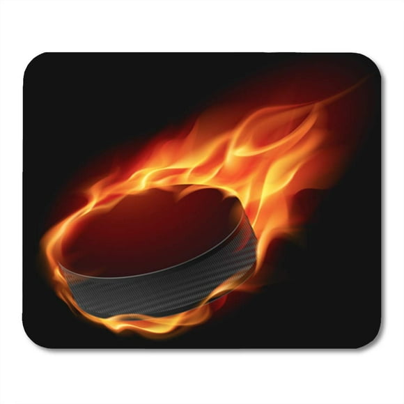 POGLIP Orange Fire Raster Burning Hockey Puck on Ice Field Over Mousepad Mouse Pad Mouse Mat 9x10 inch