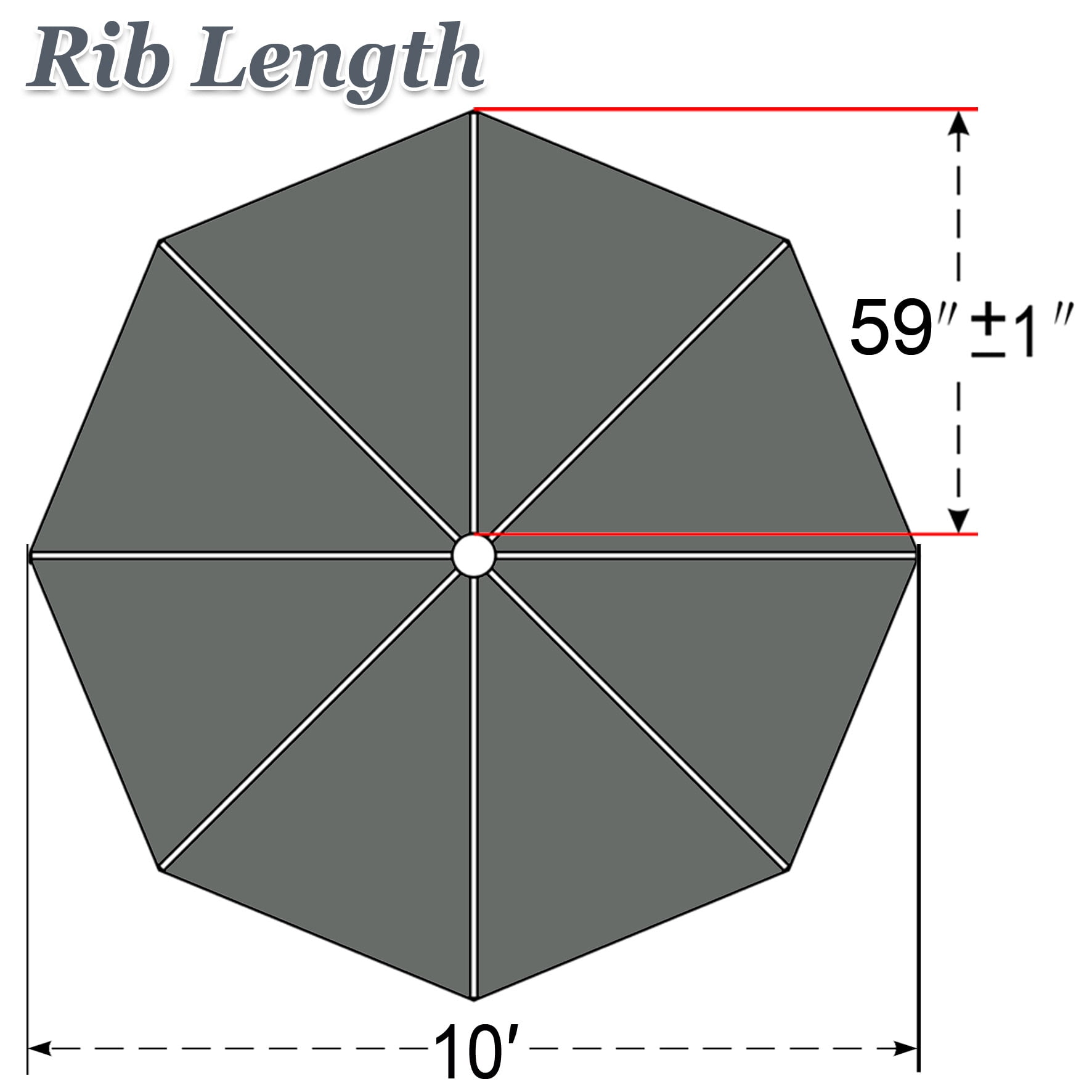 Sunny 10' Umbrella Canopy Top Cover Patio Replacement Top Cover 8 Ribs Outdoor Sunshade (Grey)