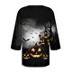 thumbnail image 4 of Blusa de Halloween con botones para mujer, estampado de bruja volando sobre un castillo encantado, manga 3/4, camisa informal con cuello en V, 4 of 4