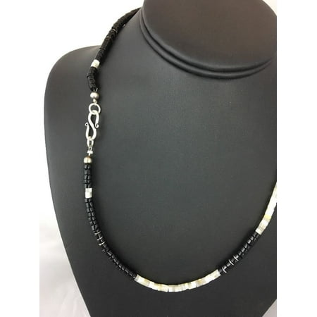 Sterling Silver Native American Design - Native American Design MOP, Onyx Sterling Silver Men's Necklace