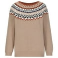 thumbnail image 4 of Fartey Chandail Fair Isle pour Femmes Chandail Tricoté Vintage Décontracté Ample à Manches Longues Col Rond Chandail à Enfiler Hauts Léger Automne Hiver Chandail Chaud Kaki P-2TG, 4 of 6