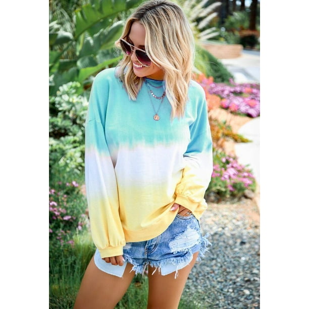 Women Tie Dye Sweatshirt Casual Lightweight Soft Cozy Slouchy Loose Crewneck Pullover Tunic Tops Plus Size