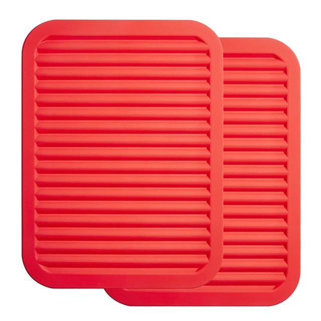 Generic 2-Pack Wave Silicone Heat Resistant Table Mats, Non-Slip Waterproof Kitchen Pads for Dishes, Tea Sets, and Countertops, Red