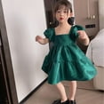 thumbnail image 3 of Robe Mignonne à Manches Bouffantes Col Carré Style Coréen pour Fille Vert 11, 3 of 17