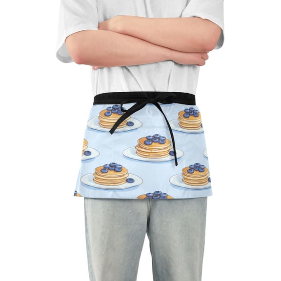Yayeee Waist Apron with Pockets for Cooking Waterproof Half Server Aprons, Blueberry Pancake Pattern