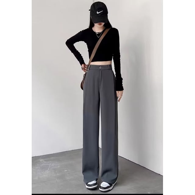 Pantalones de traje drapeados para mujer, pantalones casuales adelgazantes de cintura alta, rectos y estrechos de pierna ancha para primavera y otoño