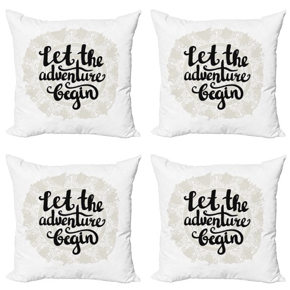 Ambesonne Adventure Throw Pillow Cover 4 Pack, Mandala Motif Hipster, 20", Pale Grey Black White