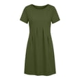 thumbnail image 4 of Noric Women's Summer Casual Short Sleeve Dress Solid Color Crew Neck Pleated Beach Vacation T-Shirt Dresses, 4 of 7